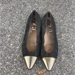 AGL Black Gold-Dipped Velvet Flats Size 38/8